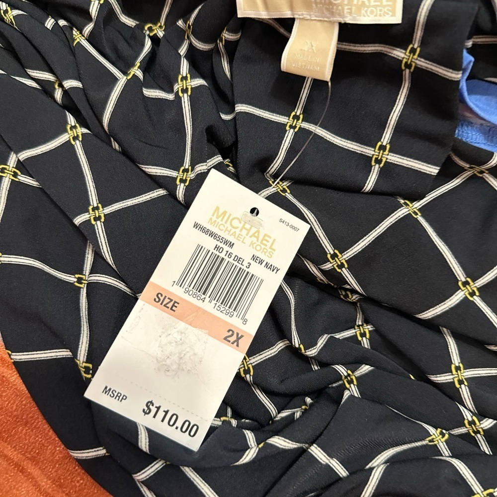 Michael Michael Kors Dress 2X Navy Chain Grid Print Shift Midi NWT - Picture 9 of 11